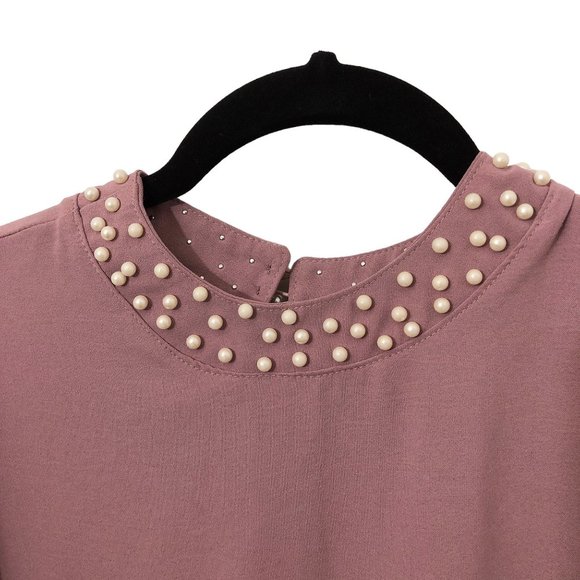 Refka Pearl Beaded Stand Collar Deep Pink Dress Size 4 - Picture 4 of 8